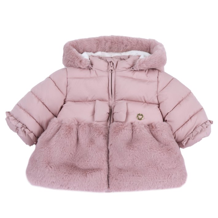 Abrigo Acolchado Rosa con Pelo