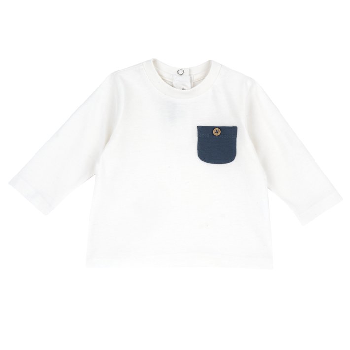 Camisola Branca Com Bolso Azul