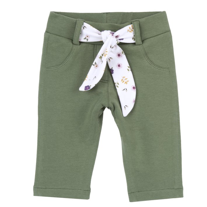Pantalones Verdes Largos con Lazo de Flores