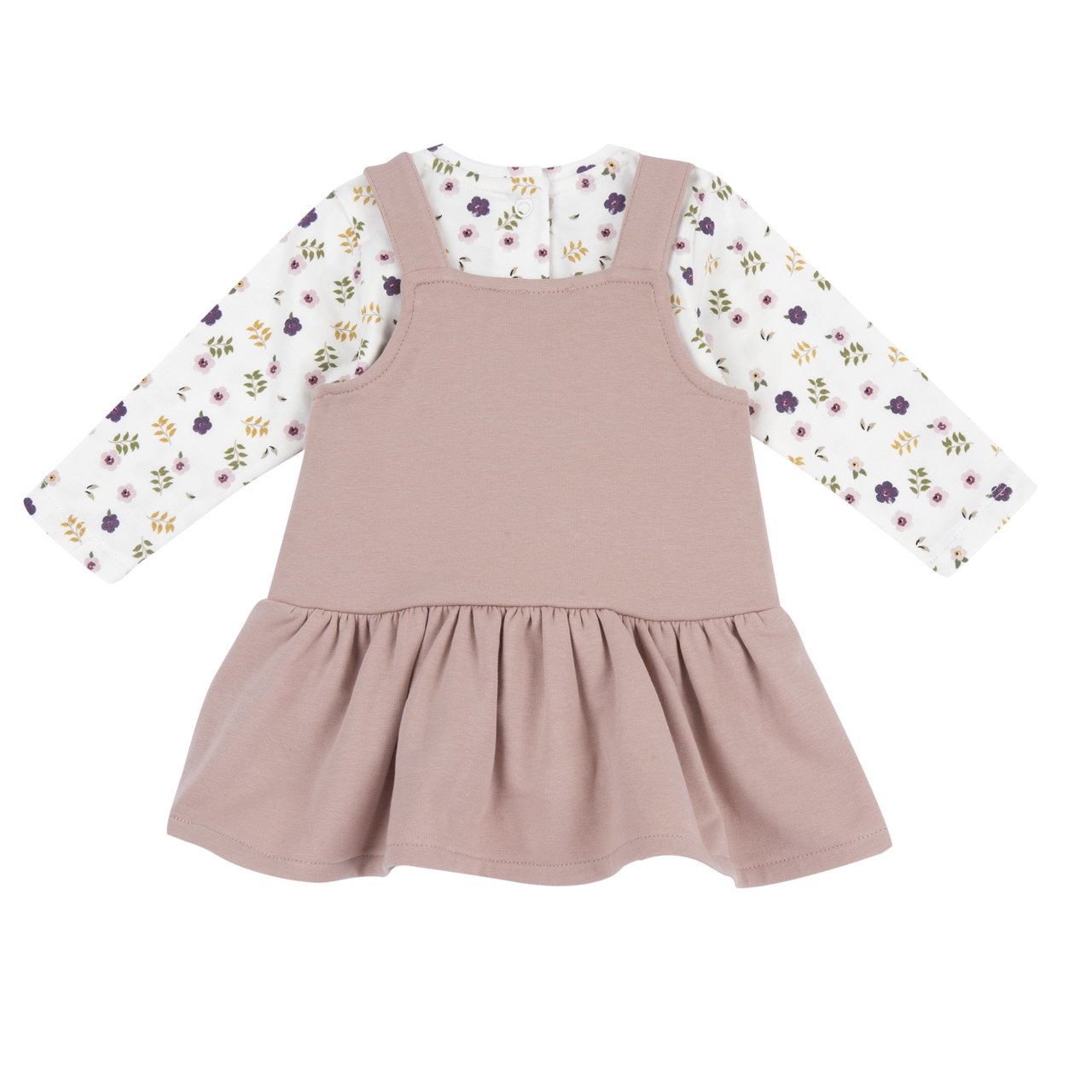 Conjunto de Camiseta de Manga Larga con Flores y Peto Falda Rosa Chicco - 1