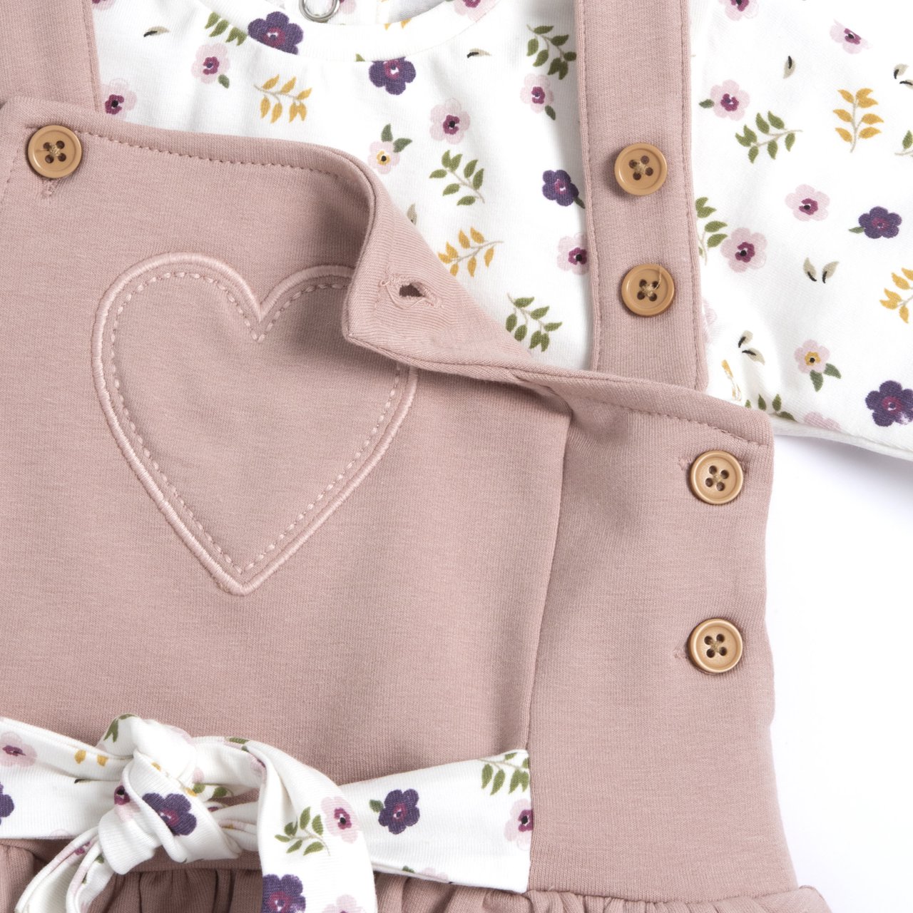 Conjunto de Camiseta de Manga Larga con Flores y Peto Falda Rosa Chicco - 2
