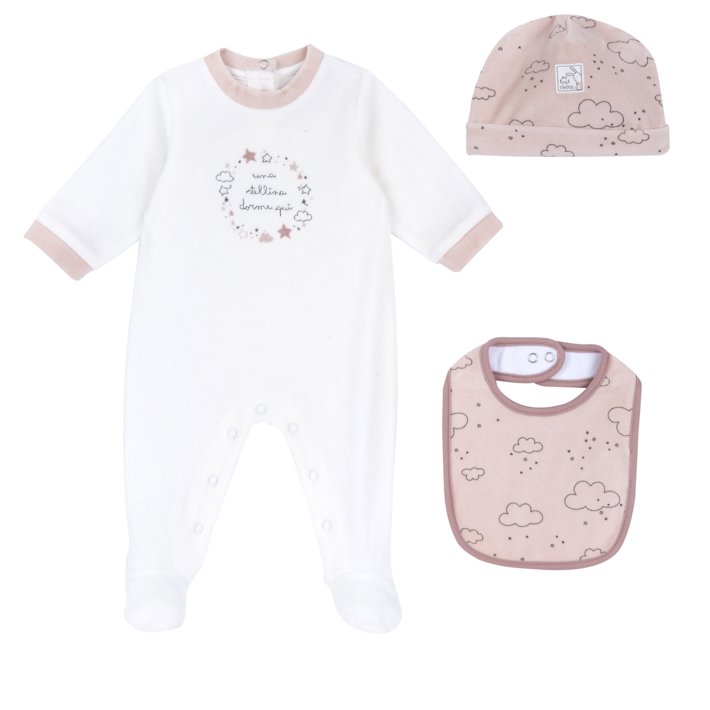 Conjunto de Pelele, Gorro y Babero Rosa