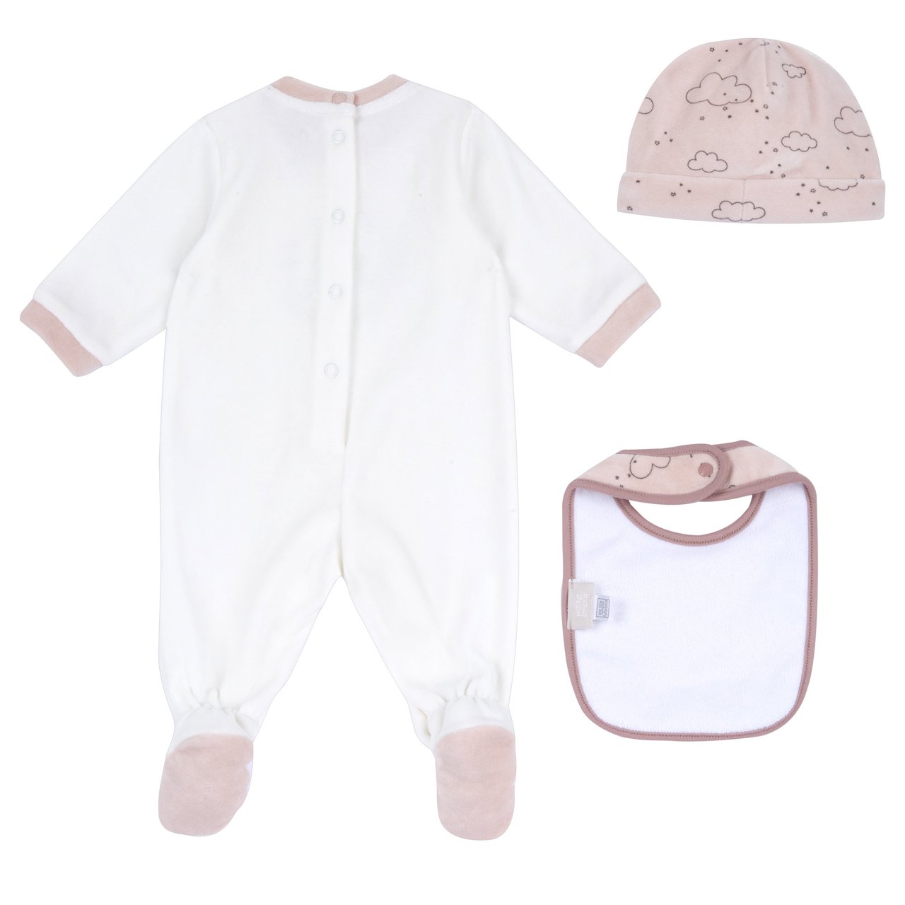 Conjunto de Pelele, Gorro y Babero Rosa Chicco - 1