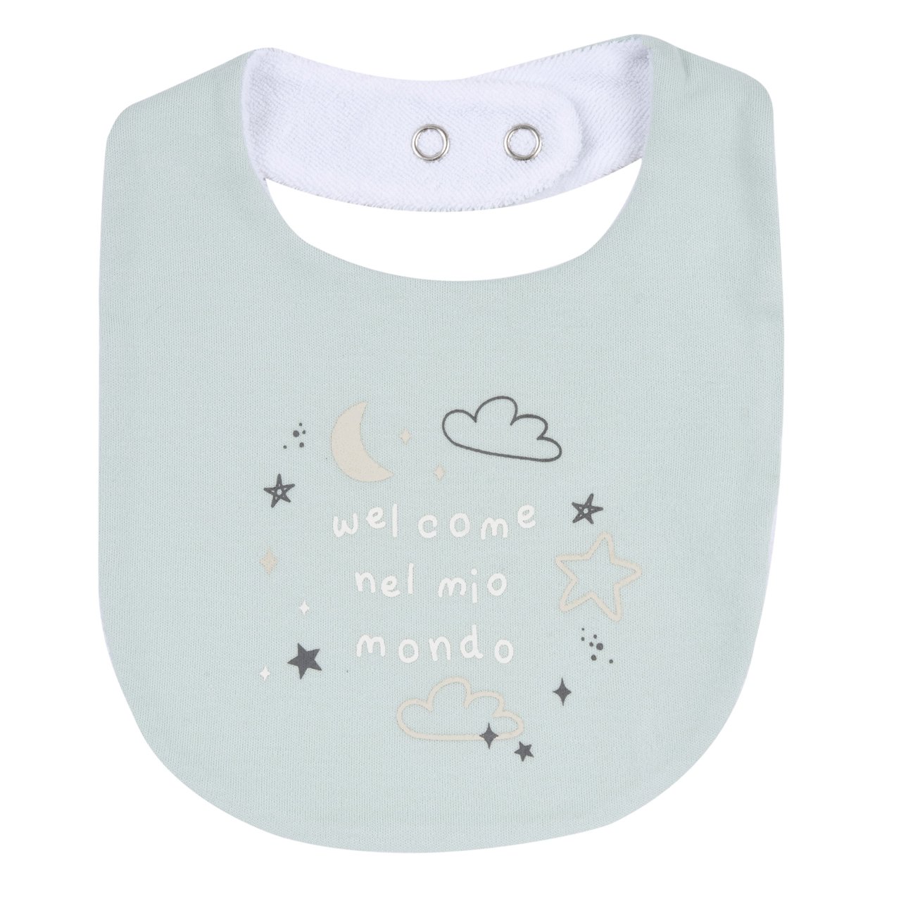 Babero Verde con Frase y Nubes y Estrellas Chicco - 0