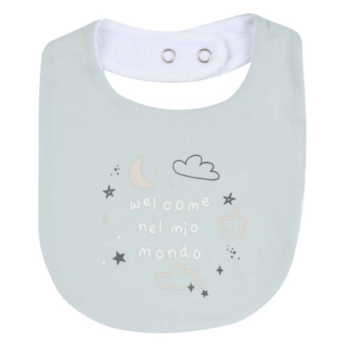 Babero Verde con Frase y Nubes y Estrellas