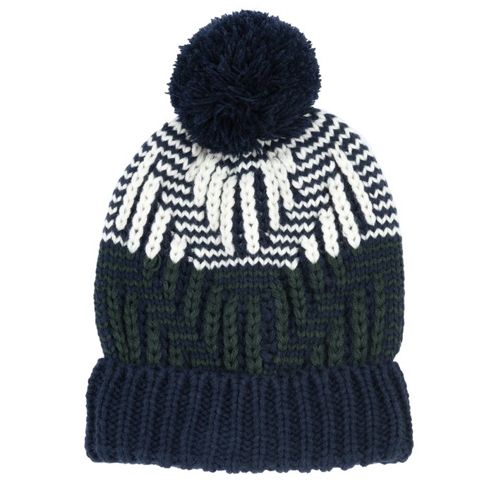 Gorro de Malha Azul Escuro com Pompom