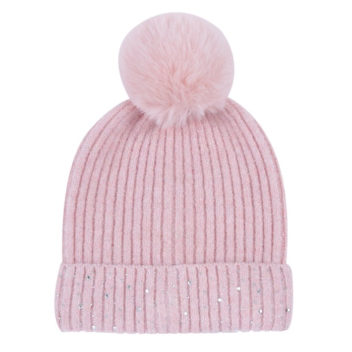 Gorro de Malha Rosa com Brilhantes Aplicados