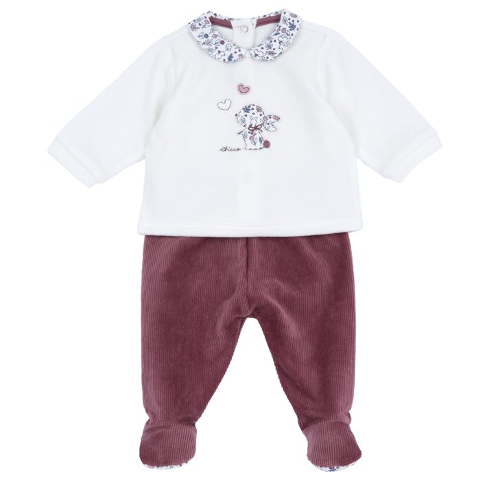Conjunto de Camiseta con Conejito y Flores y Pantalones Rosa con Pies
