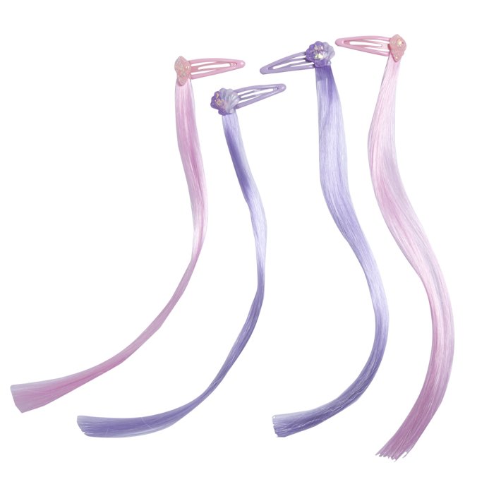 Confezione quattro mollettine con capelli sintetici colorati  