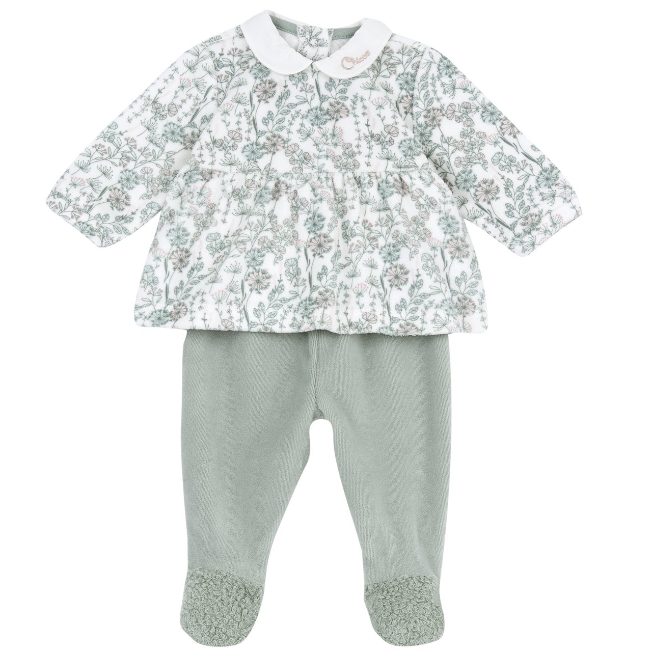 Conjunto de Camisa com Flores e Cal&ccedil;as com P&eacute;s Verdes Chicco - 0