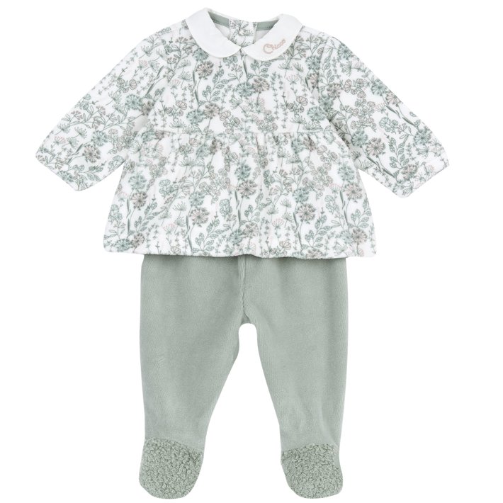 Conjunto de Camisa com Flores e Cal&ccedil;as com P&eacute;s Verdes