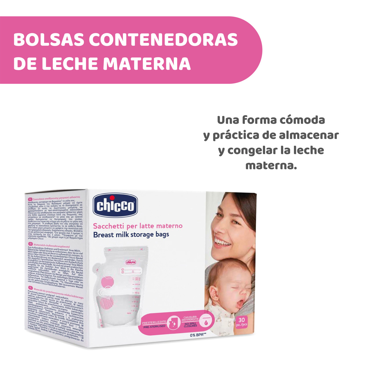 Bolsas Para Leche Materna Chicco Congelables 30 Pzas/ 250 Ml