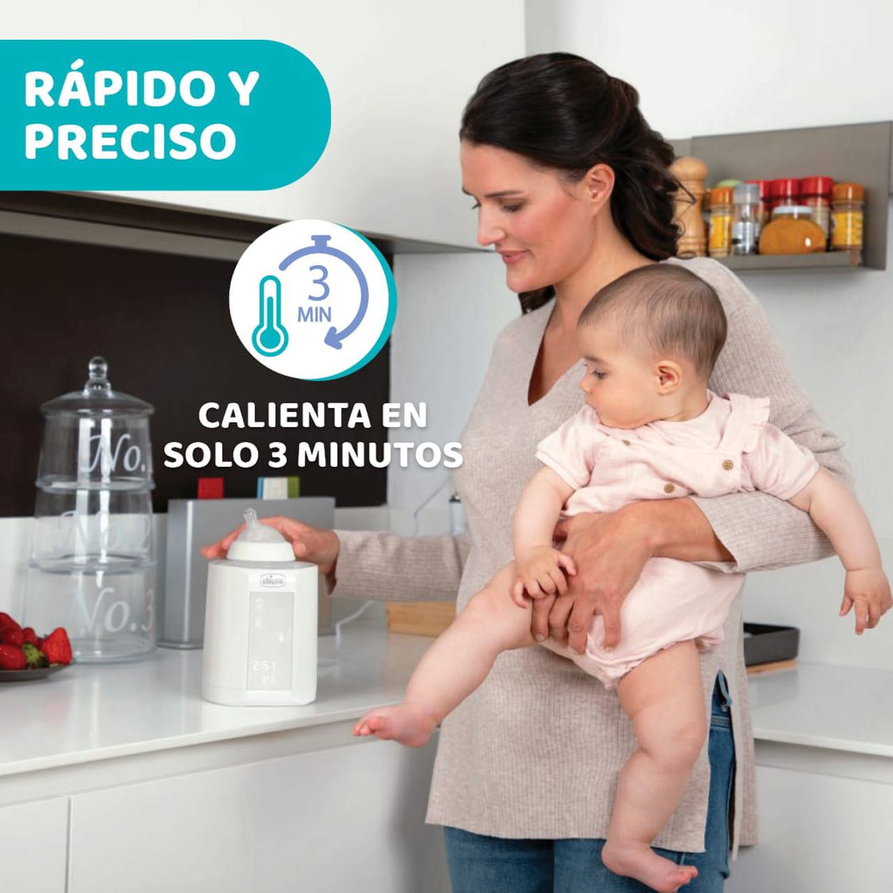 Chicco Calentador digital de biberones y esterilizador para biberones,  frascos de comida para bebés y bolsas de leche, Elimina el 99.9% de los  gérmenes, 4 opciones de calefacción, Pantalla táctil digital