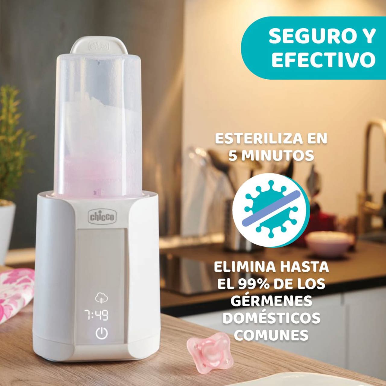Chicco Calentador digital de biberones y esterilizador para biberones,  frascos de comida para bebés y bolsas de leche | Elimina el 99.9% de los