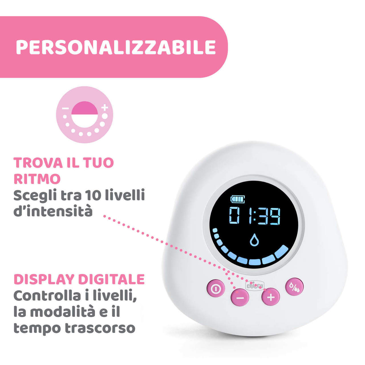 CHICCO Tiralatte elettrico portatile Travel Pink USB - Tiralatte
