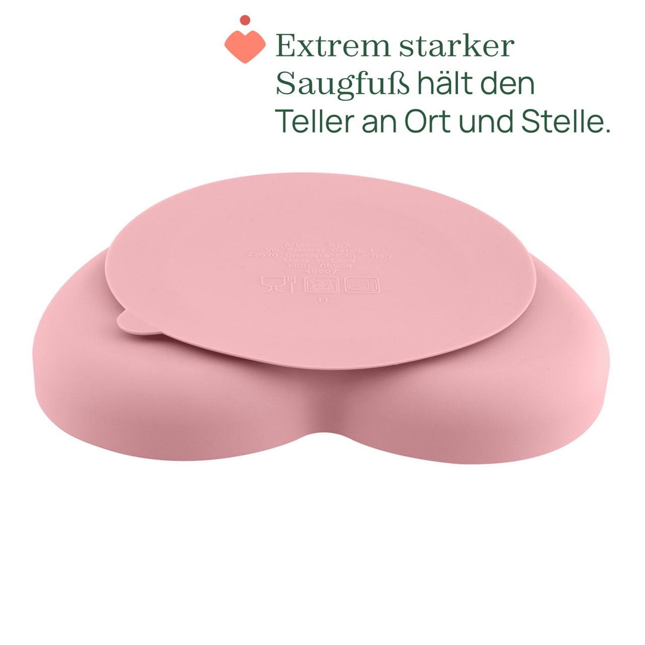 Silikon-Teller Herz mit Saugfu&szlig; null - 6