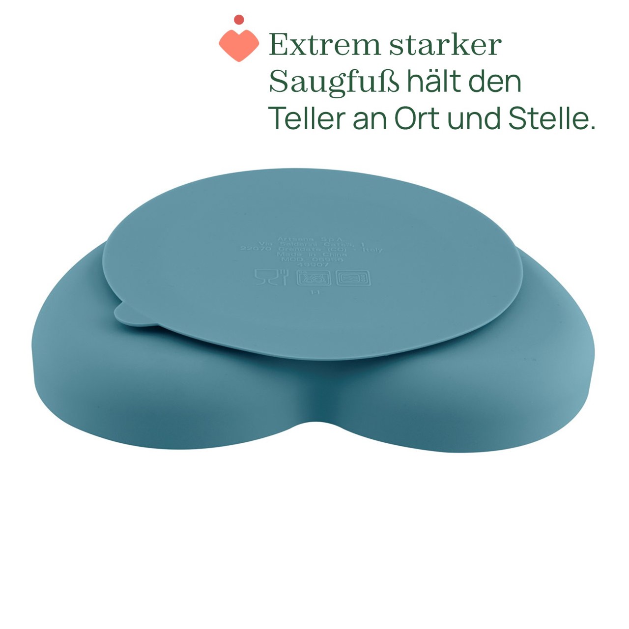 Silikon-Teller Herz mit Saugfu&szlig; null - 2