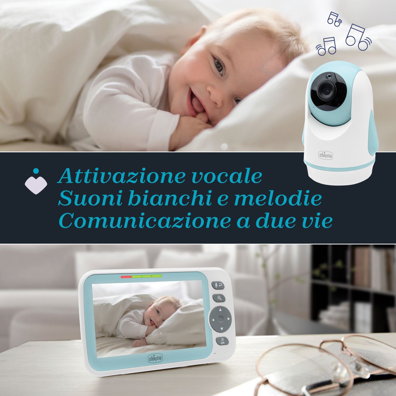 Chicco Video Baby Monitor Smart 260 - Portata 150m, Visione Notturna, Schermo 2.4'', Bianco/Azzurro - Foto 3