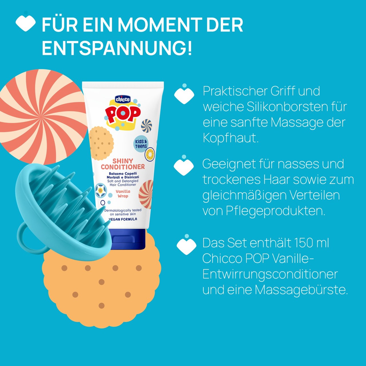 Chicco POP Set "Tingly" Shiny Sp&uuml;lung Vanille 150ml mit Massage-Kopfhautb&uuml;rste null - 3