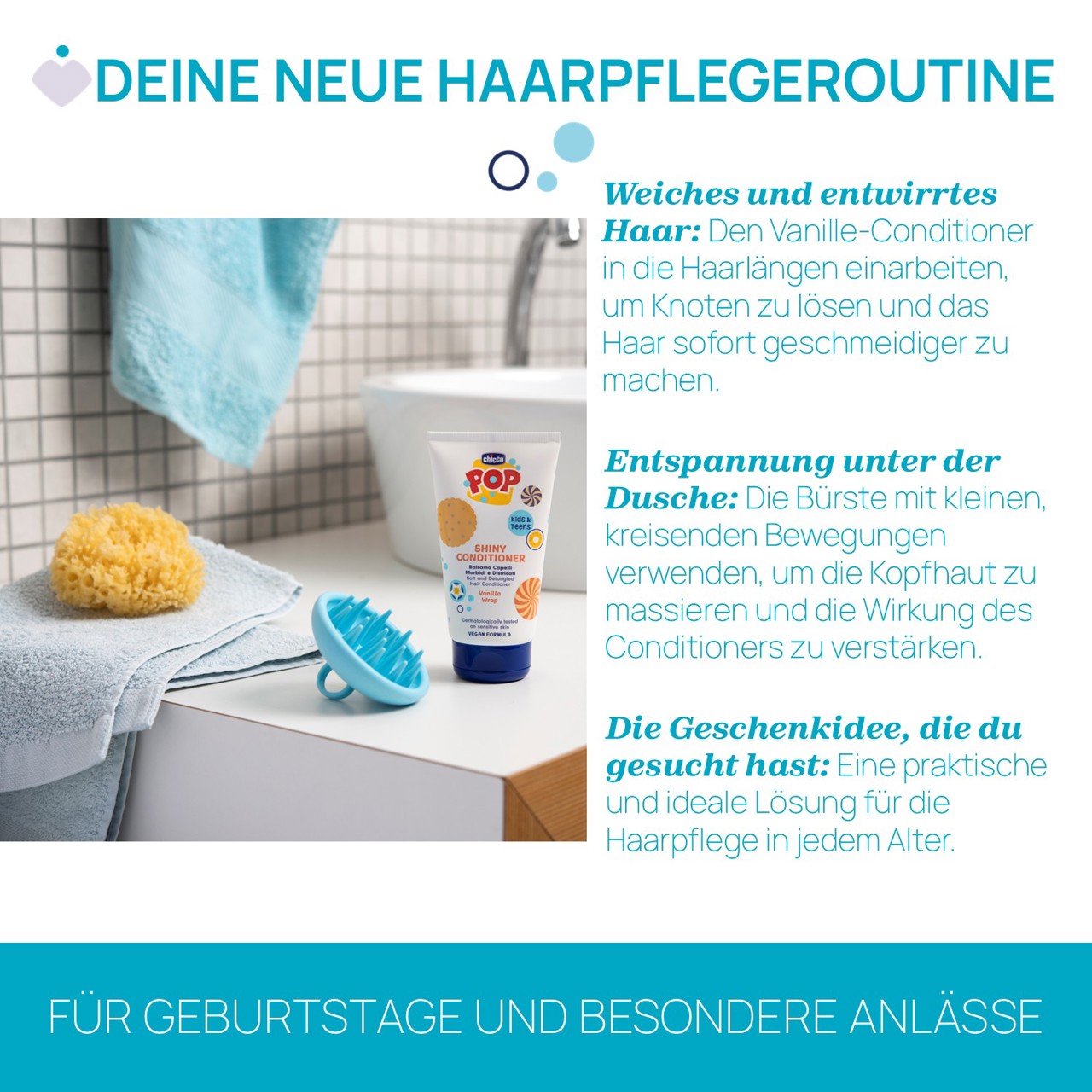 Chicco POP Set "Tingly" Shiny Sp&uuml;lung Vanille 150ml mit Massage-Kopfhautb&uuml;rste null - 4