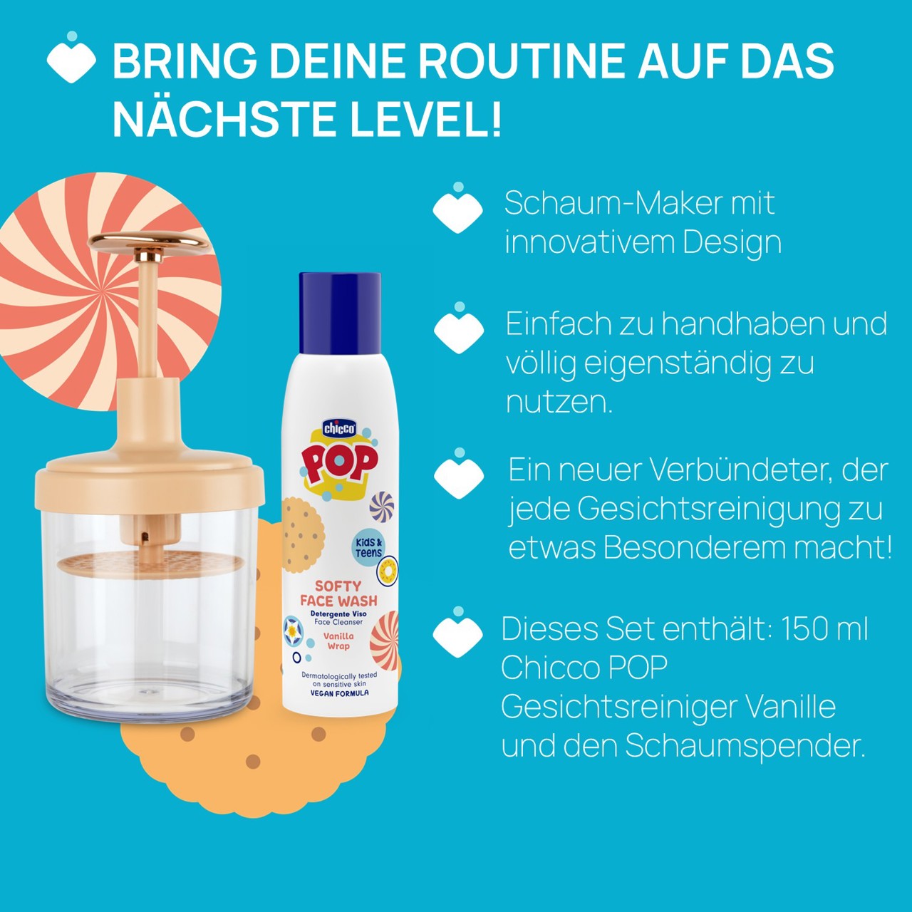 Chicco POP Set "Foamy" Gesichtsreiniger Vanille 150ml mit Schaum-Maker null - 4