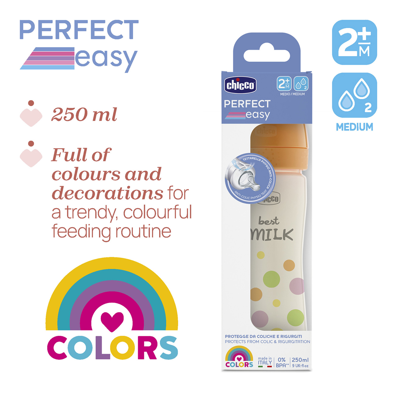 PERFECT EASY Voedingsfles 250 ml Gemiddelde Stroom Chicco - 6