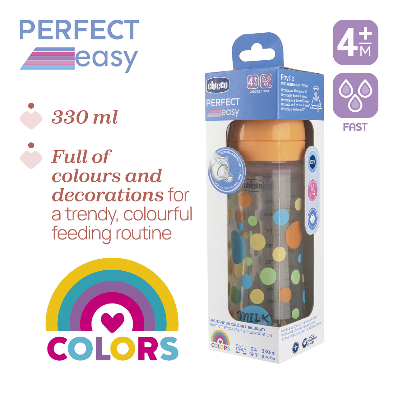 PERFECT EASY Plastic Voedingsfles 330 ml Snelle Stroom Chicco - 7