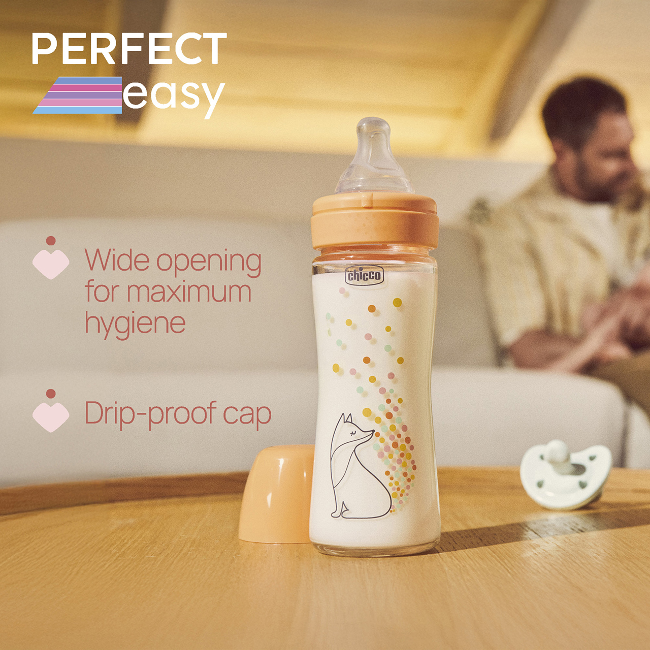 Babyfläschchen PERFECT EASY Glas, 240 ml, 0M+, langsamer Fluss null - 4