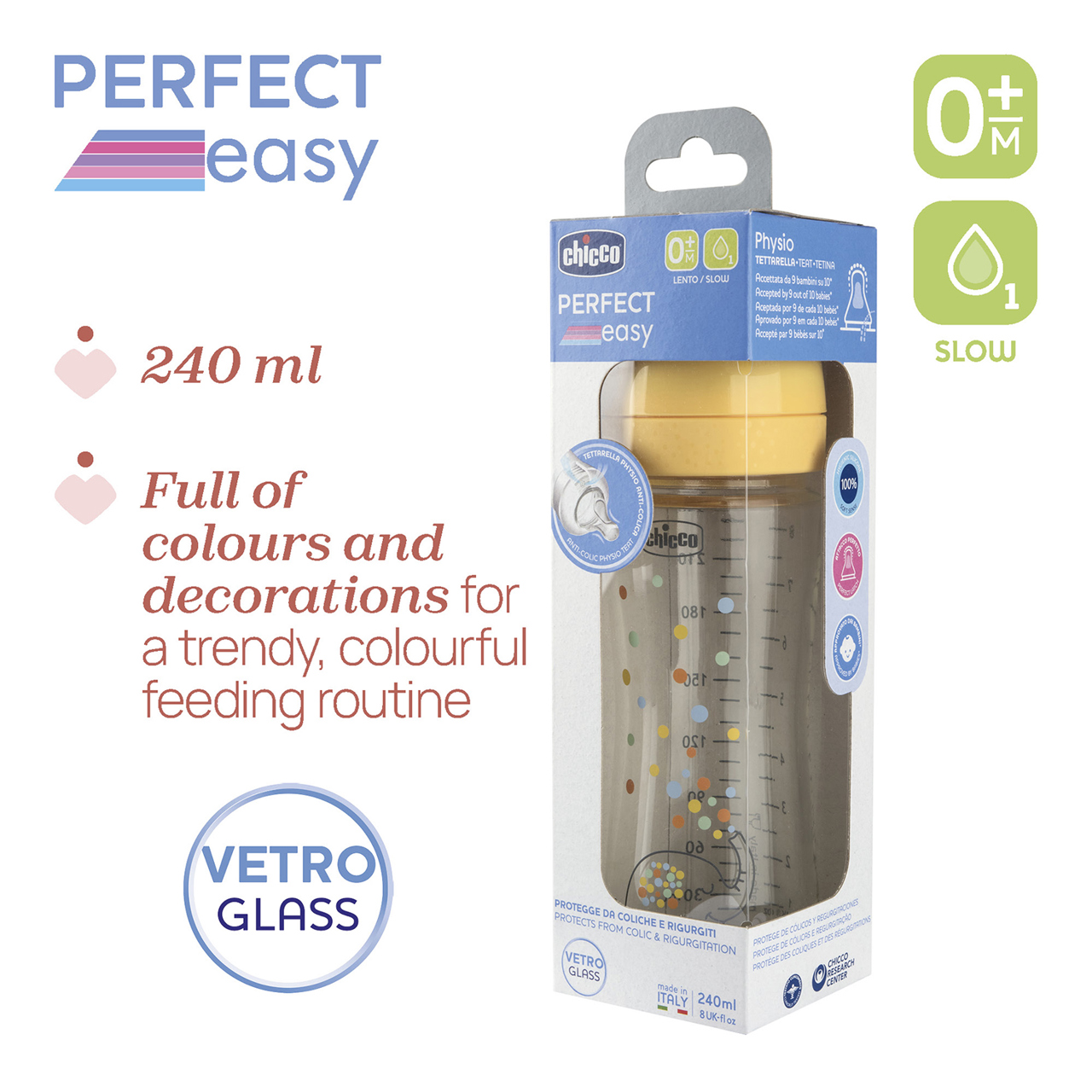 Babyfläschchen PERFECT EASY Glas, 240 ml, 0M+, langsamer Fluss null - 7