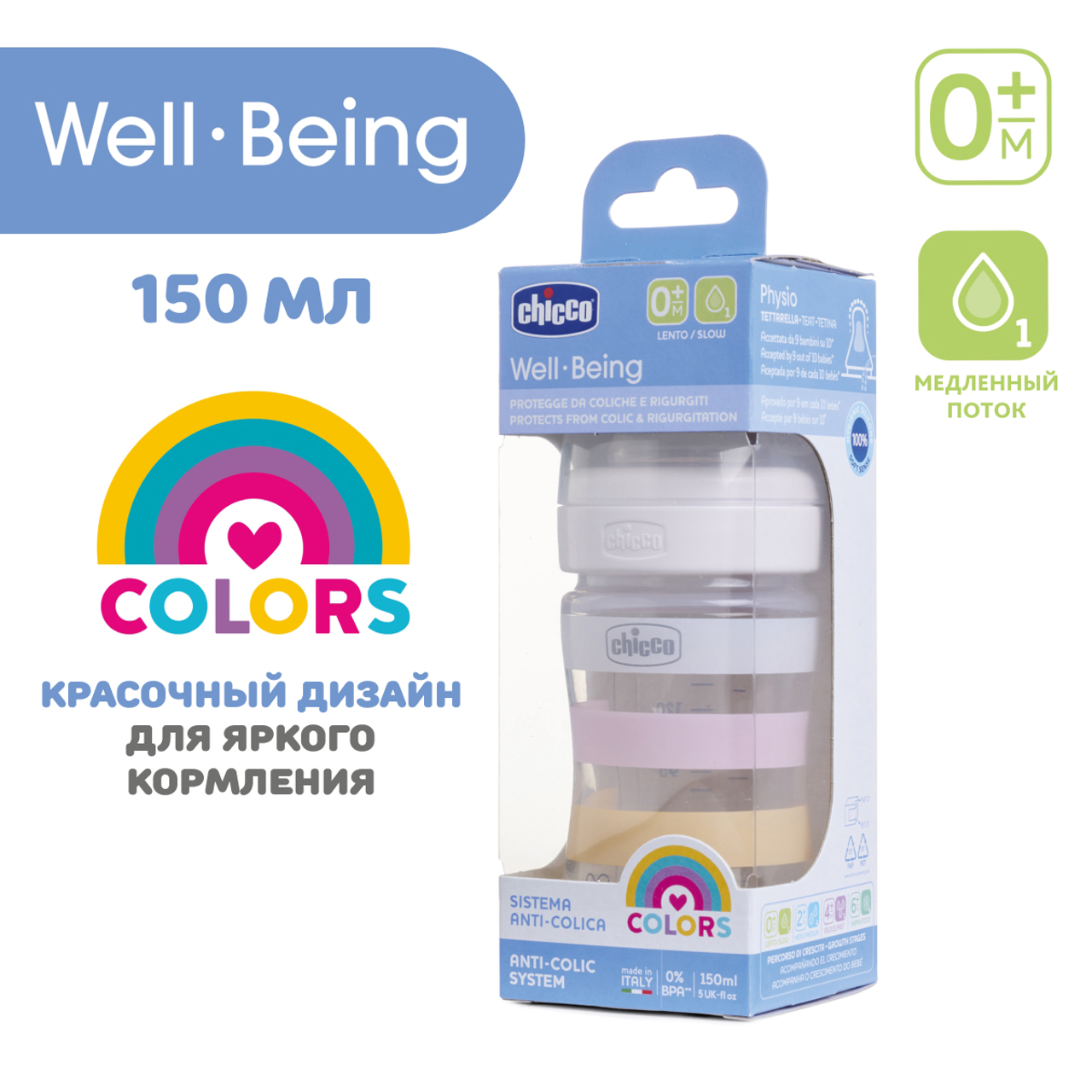 Бутылочка пластиковая Well-Being, 150 мл, с соской из силикона, 0м+ null - 6