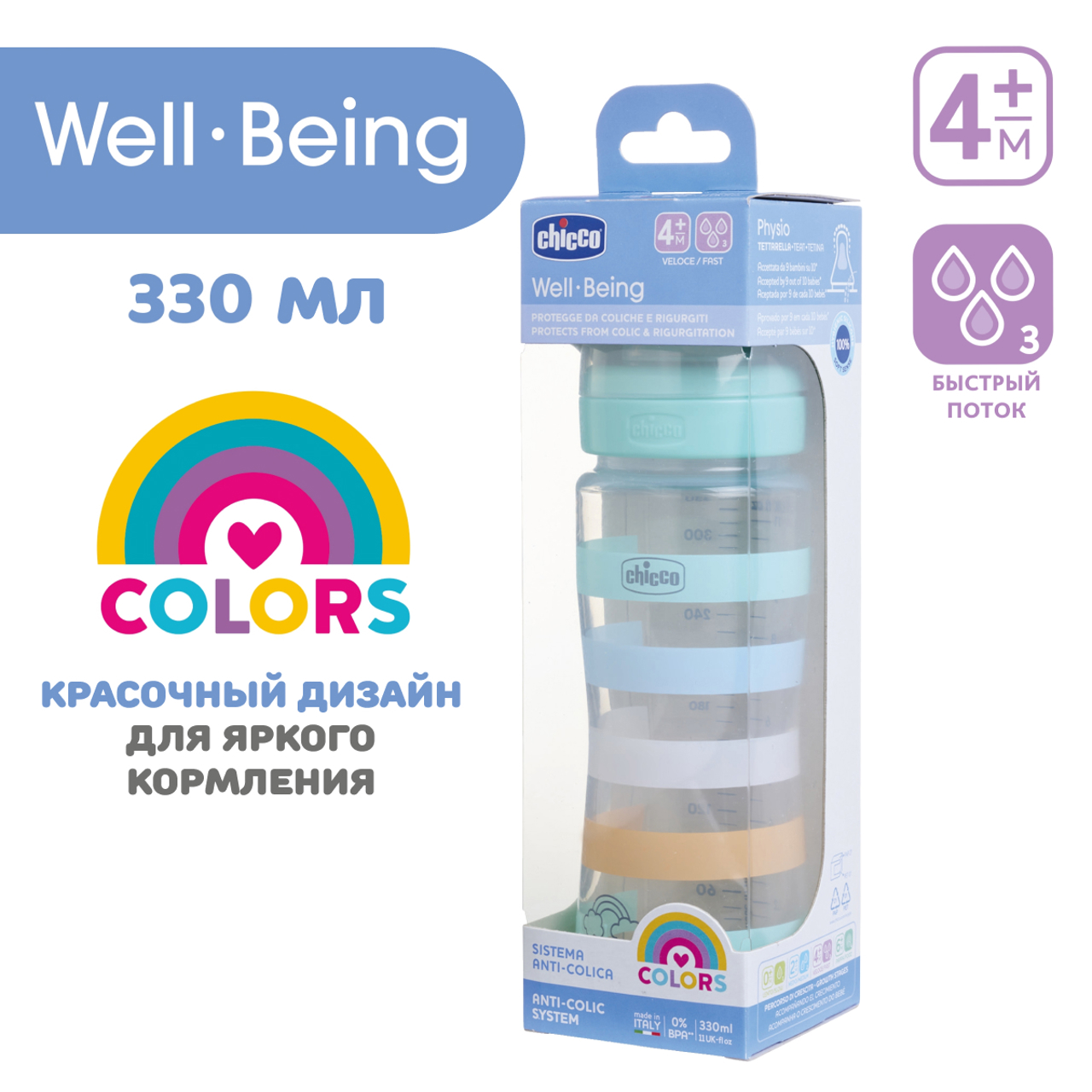 Бутылка для кормления из пластика Well-Being 330 мл с быстрым потоком null - 8
