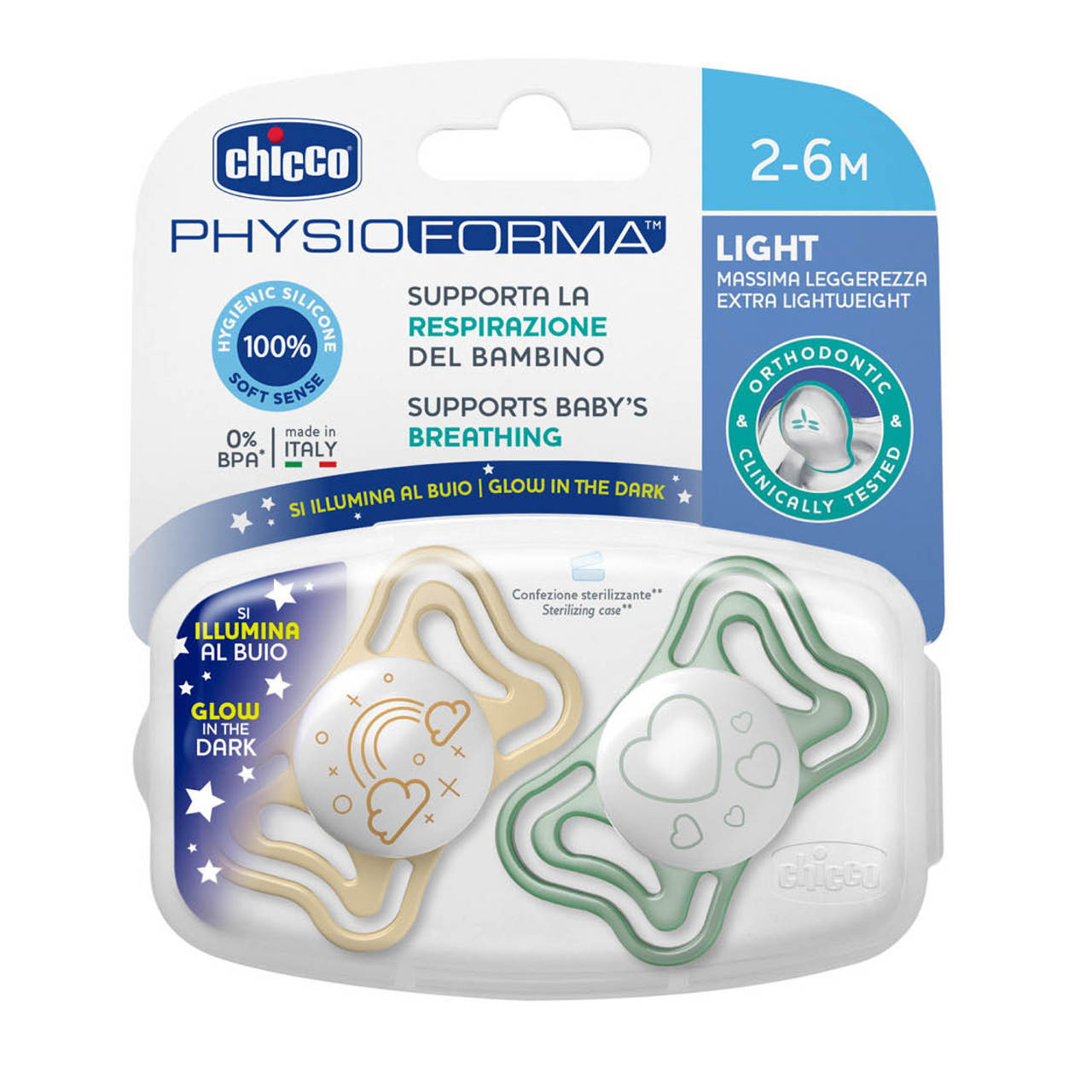 Chupete Chicco Physio Light Boy 2 a 6 meses x 2 unid, Chicco