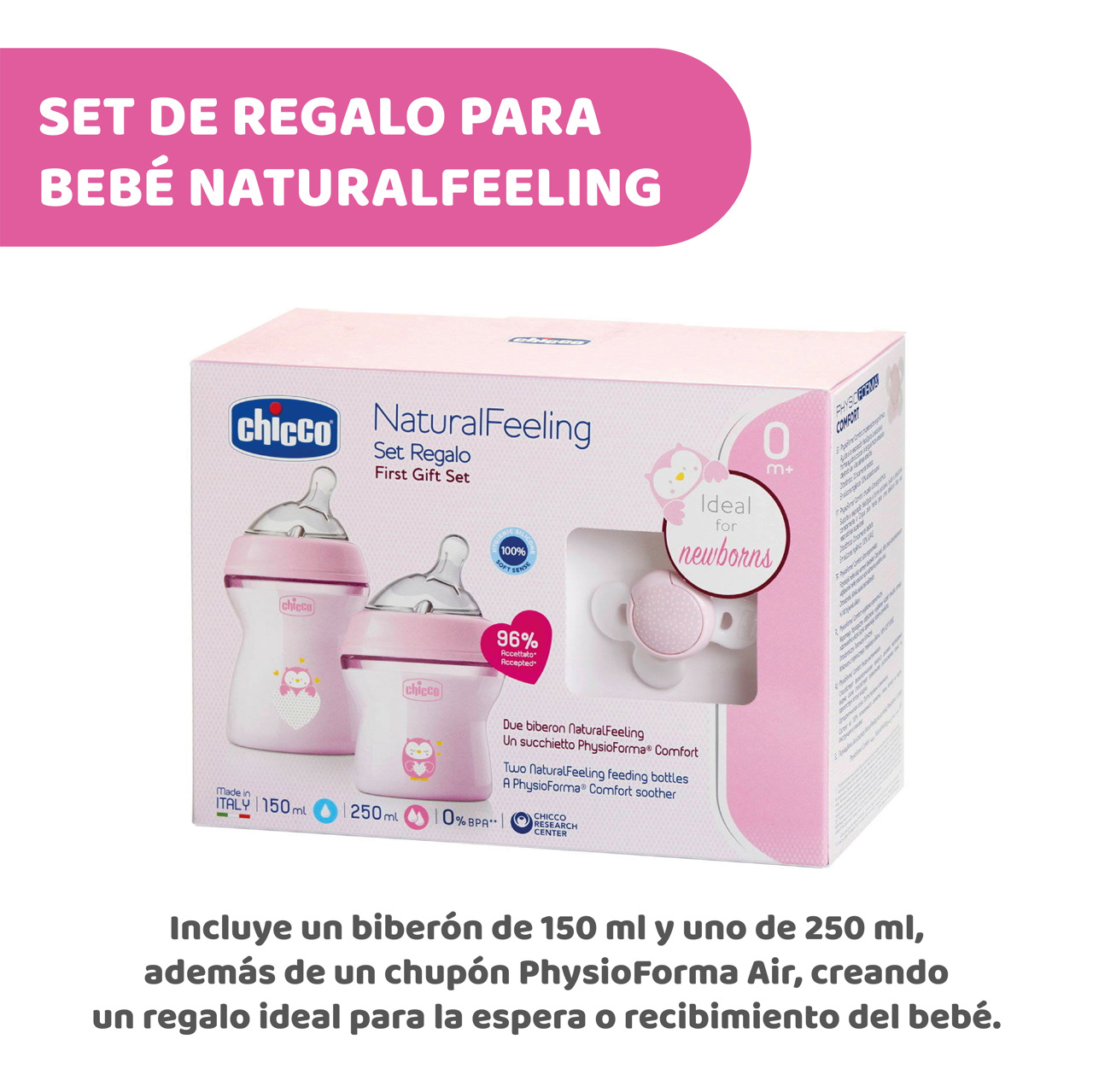 Avent - Set de regalo para bebé con biberón natural rosa con Snuggle