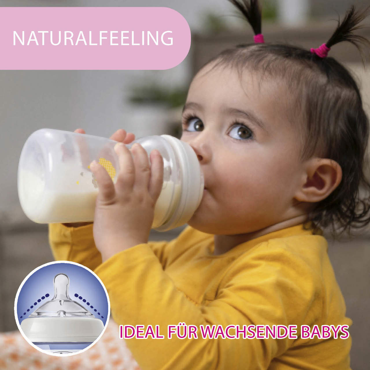 Natural Feeling Babyfläschchen 6 M+ 330 ml schneller Fluss null - 1