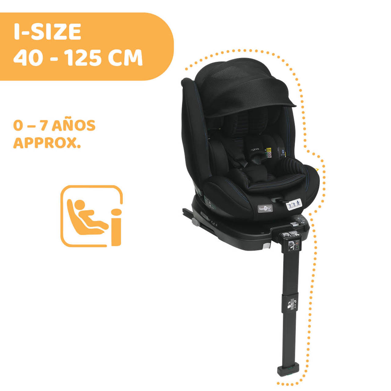 Chicco Seat3Fit i-Size Silla de Coche ISOFIX Giratoria 360° y Reclinable  0-25 Kg (40-125 cm), Grupo 0/1/2 para Niños 0-7 Años, Reposacabezas  Ajustable