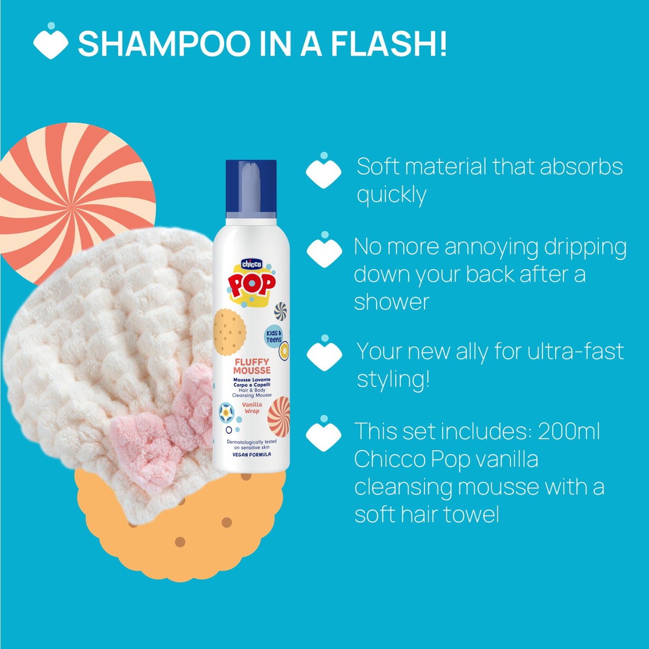 Espuma de Banho 2 em 1 com Toalha para Cabelo Chicco - 3
