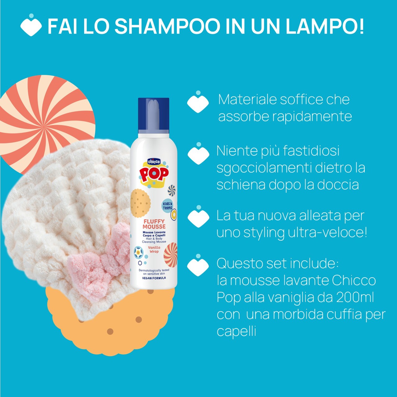 WHIPPY GIFT SET -  MOUSSE LAVANTE CORPO E CAPELLI 200ML CON CUFFIA  Chicco - 3
